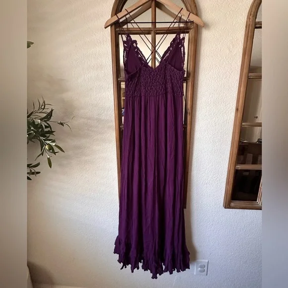 Free People FP One Purple Crochet Lace Maxi Dress Boho Festival Small - Picture 5 of 10
